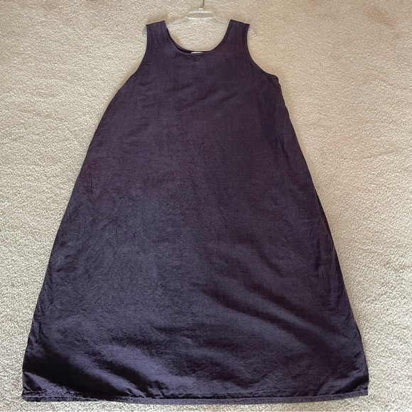 Cotton Studio Women 2X Linen Blend Gingham Check Purple Black Tank Midi Dress - Picture 1 of 7